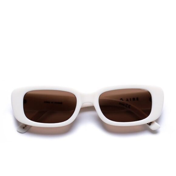 AIRE NWT Ceres V2 Rectangular Slim Sunglasses in Ivory White & Hazel Pink Tint - Picture 6 of 9